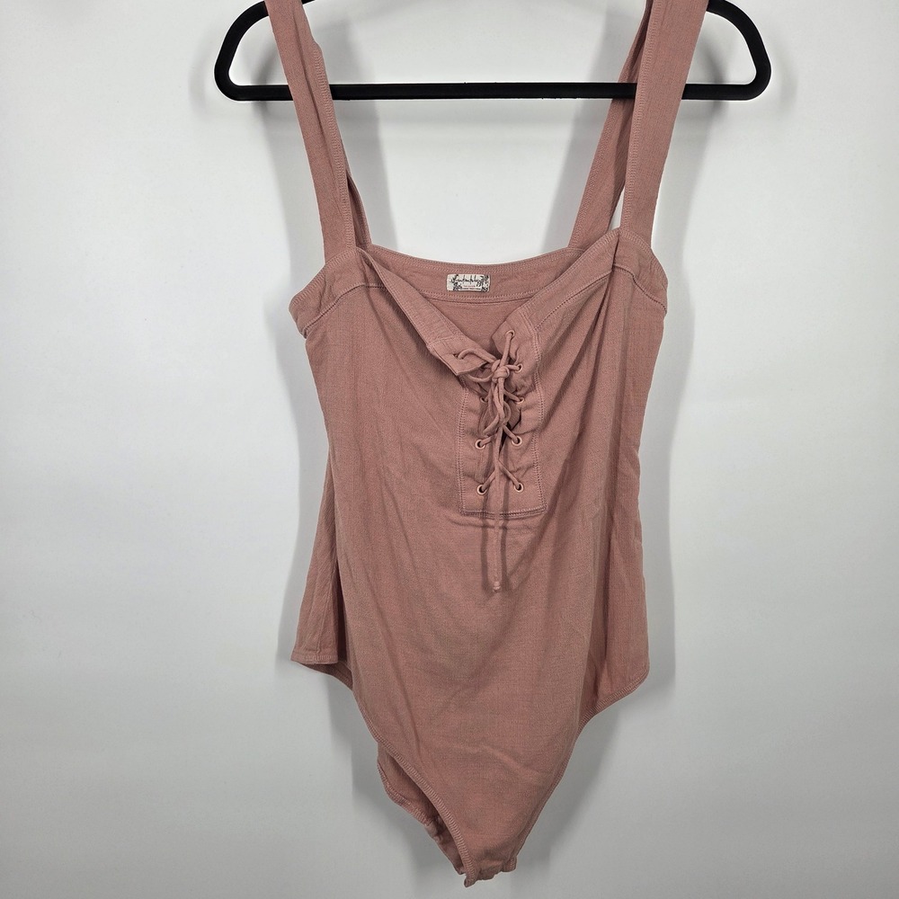 FREE PEOPLE SZ M PHILO LACE UP SLEEVELESS CORSET BODYSUIT TERRA-COTTA RUST